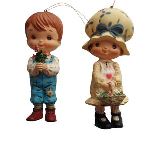 Vintage Country Boy & Girl Figurine/Ornament Colorful Charming Whimsical